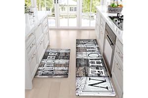 Yugarlibi Kitchen Mats Sets, 2 Piece PVC Memory Foam Kitchen Rugs, Waterproof Non-slip Anti-Fatigue Stain-Resistant Kitchen Runner Washable Standing Mats for Kitchen Floor Home Office 44x75+44x120cm