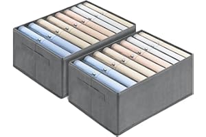 Enloffi 2 PCS Organizador Armario Ropa Plegable Lavable Tela Cajas Almacenamiento Gris Organizadores de Cajones con Asa para Vaqueros Jerseys Gruesos Camisetas Cajas Almacenaje Ropa, 9 Rejillas