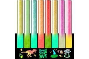 Glitter Glow in Dark Permanent Vinyl Iron on Shirts, Heflashor Glow in The Dark HTV Vinyl for Party Luminous Heat Transfer Vinyl Sheets Bundle, 12"x 10" PU Reflective Iron on Transfers for Fabric