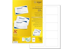 SIGEL LP799 Biglietti da visita, 3C, con taglio netto tutt'intorno, carte da gioco bianche da annotare, bianco, 85x55 mm (A4), 225 g, 400 pz.=40 fg