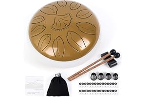 Amkoskr Outdoor Rain Drum, 6 Inch 11 Note Steel Tongue Drum C Major Steel Drum Instrument for Yoga, Meditation, Music Education, Gift
