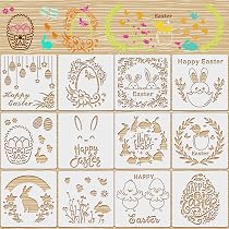 OOTSR 12 Stencil di Pasqua, 15x 15cm Stencil per Pittura in Plastica Stencil Riutilizzabili forma di pulcino coniglio uovo di Pasqua per Scrapbooking