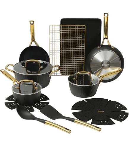 Oster Platinum Rooney 12-teiliges Kochgeschirr-Set | Aluminiumguss, Keramisch Beschichtet | Induktionsgeeignet, Grau