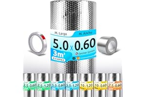OPTIMER SYSTEM AISLANTE TERMICO MULTIUSOS PREMIUM| Reduce el Frio y el Calor | Rollo Aislante Termico para Ventana, Pared, Suelo, Techo, Coche, Garaje,Camper (5x0.60m | 3m² + 2 Cintas Adhesivas)