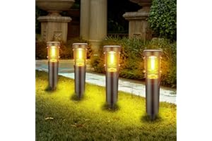 WolinTek 4 sztuki lamp solarnych do ogrodu, lampy solarne LED, oświetlenie ogrodowe, ciepła biel, światło wolframowe do ogrodu, na taras, ścieżkę, trawnik, wodoszczelność IP65 [klasa energetyczna