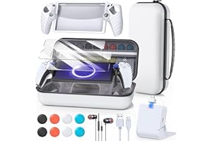 FYOUNG 14-in-1 Accessory Kit for Playstation Portal, Bag Bundle and Magnetic Charging Station for PS5 Portal with Protective Case, 2 Protective Films, Wired Headphones, 8 Thumb-Stick Grip (White)