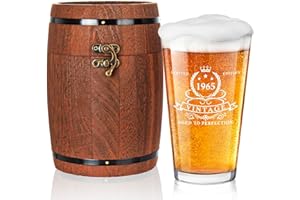 LIGHTEN LIFE 60th Birthday Gifts for Men 450ml,1965 Beer Glass in Barrel Box,Birthday Beer Glass, Gift Ideas for 60 Years Old Dad,Husband