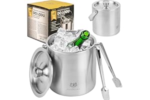 KARL HAUSMANN Eiswürfelbehälter mit Deckel und Zange - 1,3L - Silber Eiskühler aus Edelstahl - Eiskübel für die Eiswürfel Aufbewahrung - Eisbehälter - Eiswürfelkühler - 100% Bpa Frei - Ice Bucket