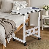 Amazon Brand - Umi Wooden Multipurpose Adjustable Height Adjustable Rolling Side Table with Wheels for Home, Study, Office an