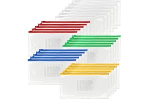 VANTASII 26 Clear Zip Envelope File Bill Document Bag Pocket Pencil Case with Tag Pocket, 5 Assorted Colors, 9.1” x 4.7”fit A6 Sheets