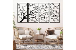 Luccyle Metal Tree Wall Art,Tree of Life 4 Panels,Tree Sign,Wall Decor,Interior Decoration,Housewarming Gift,4 Pieces Wall Hangings (60cm*30cm/23.6in*11.8in)
