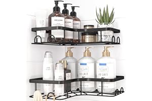 Kitsure Duschablage Ohne Bohren - 2 Stücke Rostfreies Duschgel Halterung Ohne Bohren Duschablage Ecke Mit 4 Haken Seifenschale Und Rasiererhalter, Langlebiges Duschregal Ohne, Schwarz