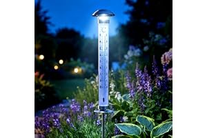 Soltermometer XXL 112 cm – trädgård utomhustermometer | Trädgårdstermometer med markspets och belysning – utomhustermometer k