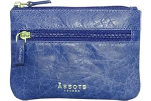 ASSOTS Genuine Soft Real Leather Coin Purse with Multiple Zips for Women Accessory Mini Pouch (Mary Blue Iris)