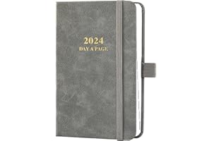 COLORAGE Pocket Diary 2024 - Day Per Page Diary 2024, Daily Planner from January to December 2024, Pocke Size 9x12 CM, with Faux Leather Hardcover, Elastic Closure, Back Pocket, Grey