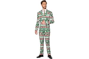 Suitmeister Herren Men Suit Business-Anzug Hosen-Set,Christmas Grün Nordic,S