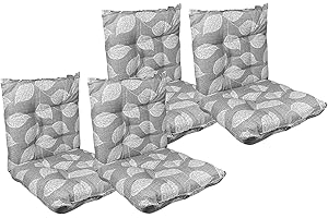 IL GRUPPONE PASSIONE CASA Set Cuscini Sedia Con Schienale Imbottiti Con Laccetti Banda Elastica Per Fissaggio Prodotto Italiano Sedie Poltrone Sdraio Reclinabili Cucina Giardino 40 x 80 Cm - FoliageGrigio - 4 Pezzi