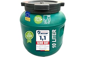 plasteo Weithalsfass 10 L Deckelfass lebensmittelecht – stabiles HDPE Universalfass mit Schraubverschluss, für Futter, Lagerung und Transport, grün rund