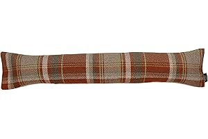 McAlister Textiles Terracotta Orange Heritage Tartan Fabric Draught Excluder 18cm x 90cm Large Draft Stopper For Doors & Windows Machine Washable Outer Fabric & Removable Inner