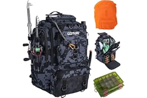 Goture Angelrucksack mit 2 Köderbox Angeln & Kühltasche, 40-Liter Angelzubehör-Rucksack mit Zwei Rutenhaltern, 900D Oxford-Gewebe Wasserabweisende Angelgerätetasche mit verstellbarem Fach