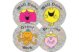 PRIMARY TEACHING SERVICES LTD 175 Mixed Holographic Sparkly Mr Men Motivational Praise Teachers Reward Stickers 37mm Primary Teaching Services