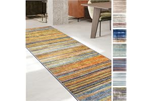 ‎KARAT KARAT Teppich Läufer für Küche, Flur & Wohnraum Küchenläufer - Rutschfester Moderner Flurteppich für Wohnzimmer & Schlafzimmer Meterware nach Maß, Orange-Grau, 80 x 500 cm (Calama)