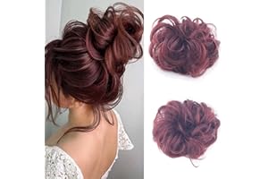 Cybelleza Treska do włosów kok do włosów z kręconymi falowanymi włosami w kucyk do przedłużania włosów naturalny syntetyczny kok elastyczny kok dla kobiet 35 g, czerwone wino