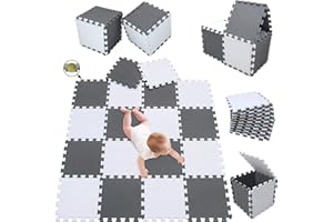 meiqicool Alfombrillas para Puzzles | Alfombra Puzzle para Niños Bebe Infantil Suelo de Goma EVA Suave 142 x 114 cm 18 Piezas Blanco Gris 0112