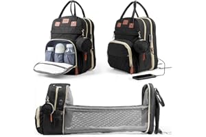 Ferghana Sac à Dos à Langer Grand,Sac a Langer Bebe avec Matelas à Langer et Sac Isolant, Lit Pliable,Moustiquaire et Port de Chargement USB,Imperméable &Multifonction,Sac à Langer de Voyage Portable