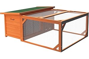 PawHut Rabbit Hutch Outdoor Guinea Pig Hutch with Run Small Animal Off-ground Duck House Hideaway Backyard with Openable Roof 125.5 x 100 x 49cm Orange