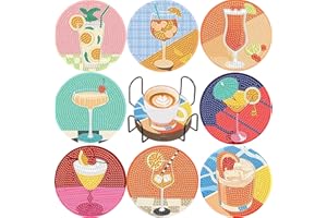 Zyluniy 8 Pièces Diamond Painting Dessous de Verre avec Support, Diamond Coaster, Peinture Diamant Dessous de Verre à Cocktail pour Loisirs Créatifs Adultes Débutants Fournitures D'artisanat