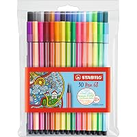 Pochette De 30 Feutres STABILO Pen 68 - Pointe Ogive Moyenne 1 Mm, Dont 6 Fluos, Couleurs Éclatantes, Pour Dessin Et Coloriage