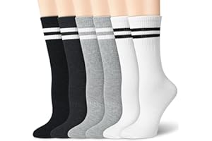 TIALFAS 6 Paires Chaussettes Sport Femme Running Chaussette Hautes Femmes à Rayures Tendance Humidité Wicking Respirable Chausette Coton Socks pour Fille Entraînement Filles Gym