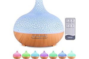 MUOIVG Humidificador ultrasónico y difusor de Aroma 550 ml.Ultra silencioso,Apagado Automático.Humidificador Aceites Esenciales con Control Remoto y LED de 7 Colores de para Hogar, Oficina, SPA ect