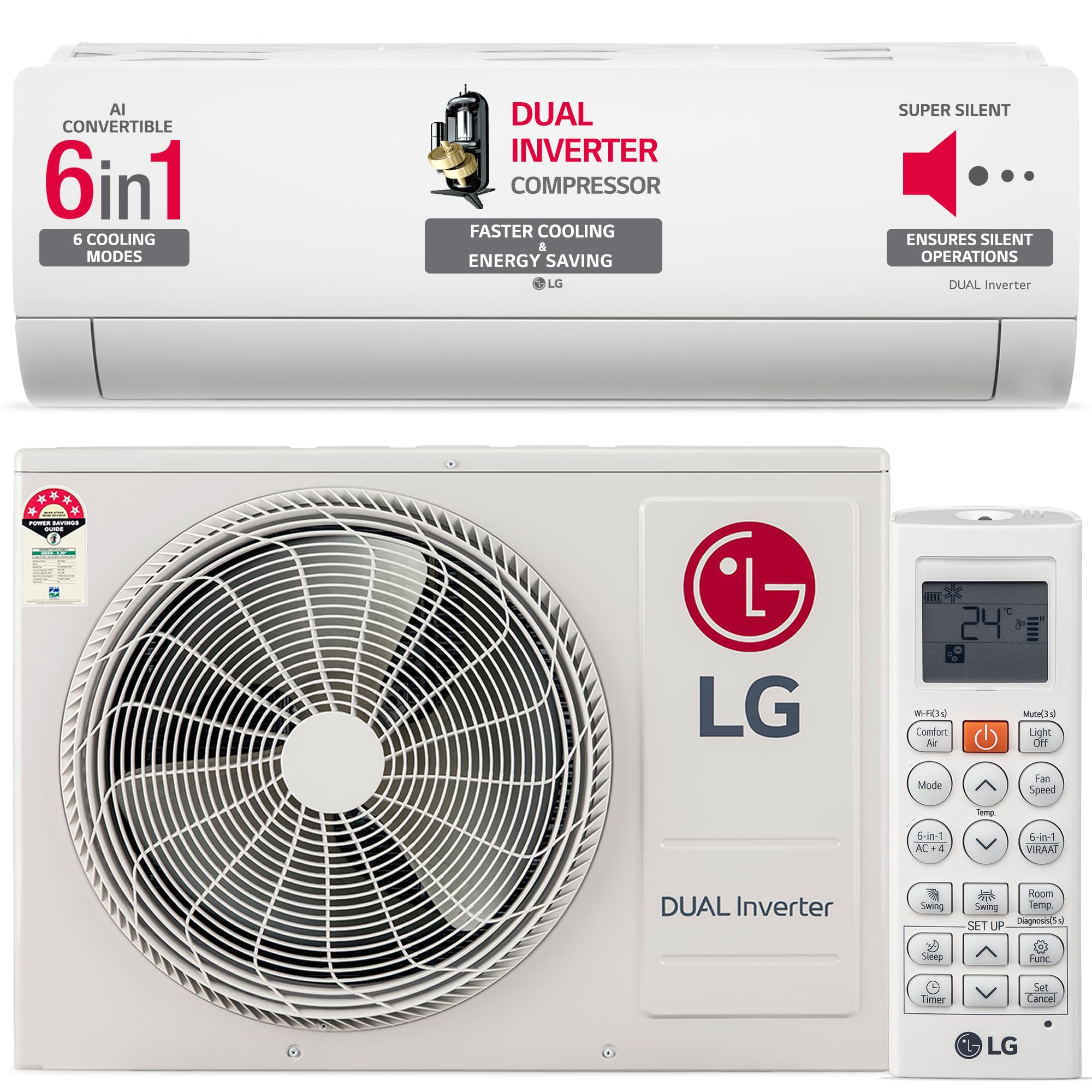 LG 1 Ton 4 Star DUAL Inverter Split AC (Copper, AI Convertible 6-in-1 Cooling, 4 Way Swing, HD Filter with Anti-Virus Protect