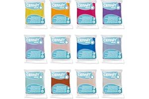 CERNIT CE0880012K01C - Lote de 12 panes de pasta de polímero, efecto cerámico (semiopaco), pasta de modelar para hornear Opalin, 12 colores diferentes, bloques de 56 g