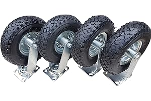 FROSAL Lenk- und Bockrollen Set – 2 Lenkrollen + 2 Bockrollen – Luftreifen 260 mm 3.00-4 Ø ca. 260×85 mm – Stahlfelge silber Ø120 mm – Grundplatte 114,5×99,5 mm – Tragkraft 120 kg – für Bollerwagen