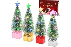 SUNWUUN 4 Stück LED Mini Weihnachtsbaum,Tannenbaum Künstlich Klein,Bunte Lichter Weihnachtsbaum,Mini Weihnachtsbaum mit Led,Mini Weihnachtsbaum mit Beleuchtung,Weihnachten Deko (Grün)