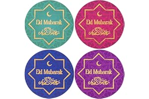 COLOFALLA 60pcs Eid Mubarak Stickers Eid Stickers 3.5cm Gold Foil Ramadan Stickers for Gifts Treat Bags Envelope Cards Crafts (C)