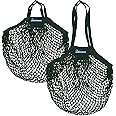 Laurel & Mason 2Pcs Cotton String Reusable Shopping Bags - 1 Long & 1 Short handle Tote Bag for Beach & Travel