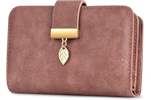 Faneam Leather Wallet for Women RFID Blocking Wallet Women's Small Purse Ladies Bifold Purse Credit Card Wallet with Lanyard, Zip Coin Pocket, 18 Card Slots, Exquisite Box, Vintage Pink