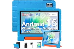 ZIOVO Tablet Bambini 10 Pollici Tablets Android 15, 30GB RAM+64GB ROM(TF 2TB), 5G WiFi Tablets,Gemini AI/Octa-Core/Widevine L1/Face ID/Parentale Controllo/6000 mAh/BT 5.0, Tablet con Eva Caso-Blu