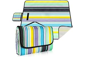 Ninonly Telo Picnic Impermeabile 200x200 Coperta Picnic Impermeabile con Manico Portatile Telo da Picnic in Tessuto Oxford per Spiaggia, Parco, Escursionismo, Campeggio Blu