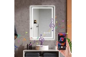 Ratsamee Bluetooth LED Bathroom Vanity Mirror with LED Lights - 500×700 MM Anti-Fog Wall Mirror, 3-Color Dimmable Frontlit Illumination for Makeup, Wall Mounted Bathroom Lighting