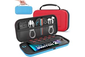 MoKo Tasche für Nintendo Switch 2 (2025), Switch 2 Case mit großer Kapazität, Schützende Harte Tragetasche Hülle mit Speicherplatz für 10 Spiele und Konsole Zubehör, Rot/Blau