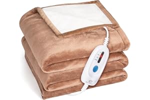 OCTORO heizdecke01, 180x130cm Wärmedecke Heizdecke mit 6 Heizstufen und 8H Abschaltautomatik, Fannel Sherpa Kuscheldecke, Maschinenwaschbare bis 30°C, Schnelles Erhitzen für Schlafzimmer Büro, Digitalanzeige