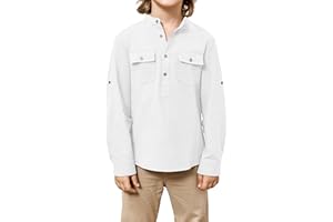 Saodimallsu Camisa informal para niño, corte regular, manga larga, camisa de lino, cuello alto, camiseta Henley, camisa ligera para el tiempo libre