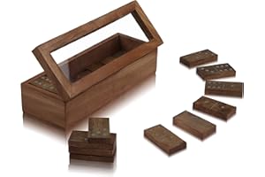 THE GREAT INDIAN BAZAAR Premium Handmade Wooden Dominoes Set Deck Pack With 28 Professional Domino Tiles In Decorative Acacia Wood Storage Box Classic Fun Educational Numbers Math Table Games Party Favor Ideas Adults Teens