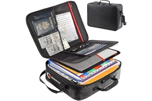 SEKAM Fireproof Document Bag with Lock (17 x 11.8 x 5 inch), Important Document Storage Bag with Multi-Layer File Organizers (Black)