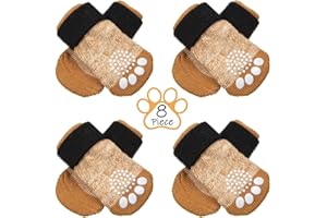 Frienda 8 Pieces Anti-Slip Dog Socks Non Skid Knit Dogs Socks Rubber Sole Traction Control Pet Paw Protectors for Dog Cat Indoor Wear with 78 Inch Hook and Loop for Small Dogs